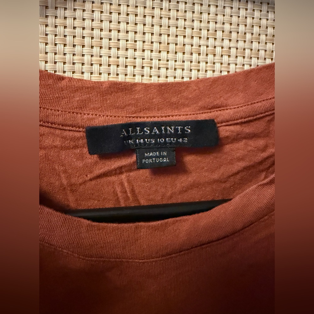 AllSaints Rust Brown Short Sleeved T-Shirt - Picture 3 of 3